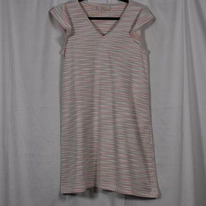 Loft V-Neck Rainbow Striped Ruffle Sleeve Swing Dress Size: Medium